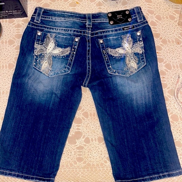 MISS ME dark wash CROSS pockets Jean Bermuda SHORTS 29 STRETCH NEW - Picture 2 of 6
